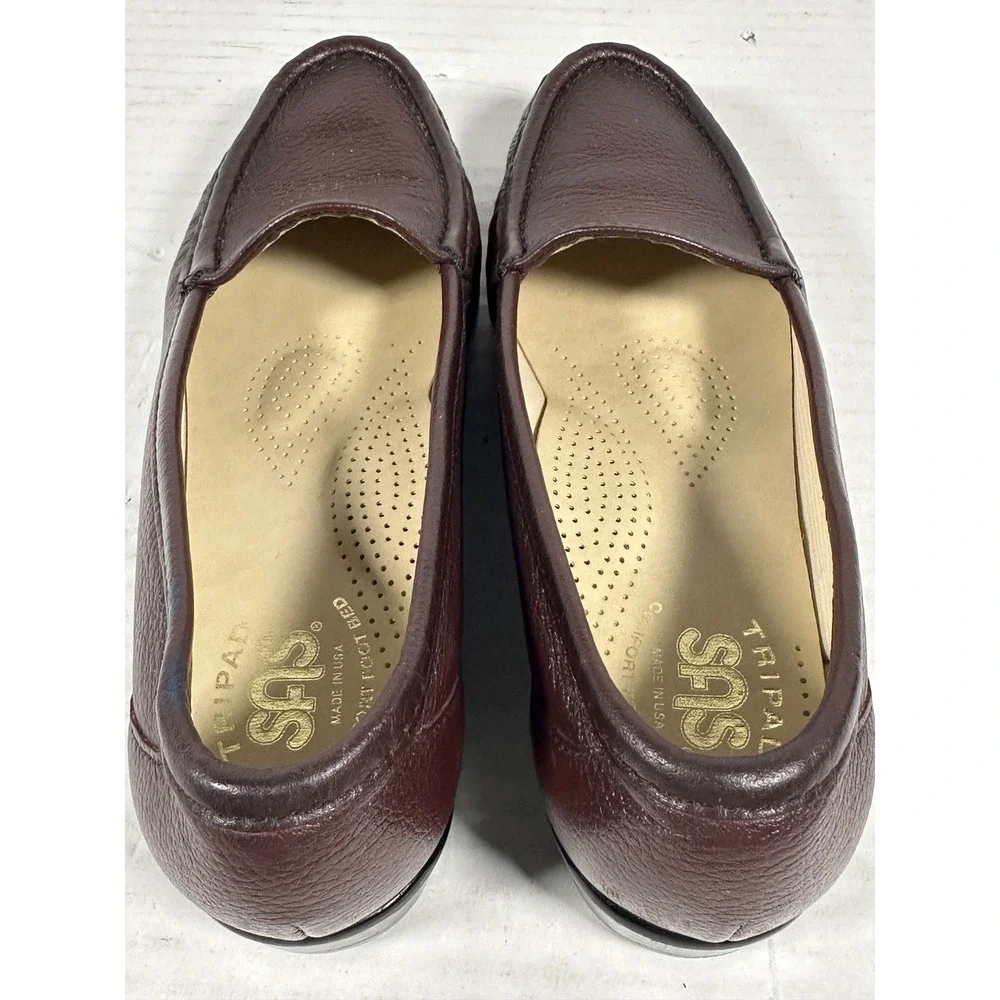 SAS Womens Burgundy Pebbled Leather Tripad ComfortLoafers Made in USA Size 6.5 S